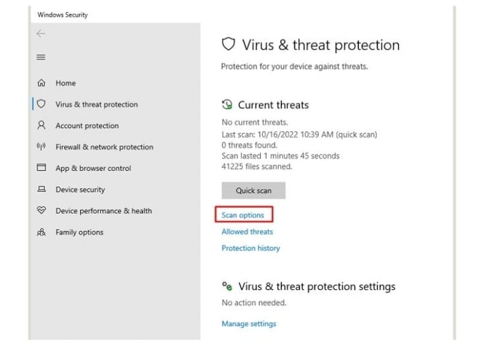 Nhấn chọn Scan options rồi tiếp Full scan
