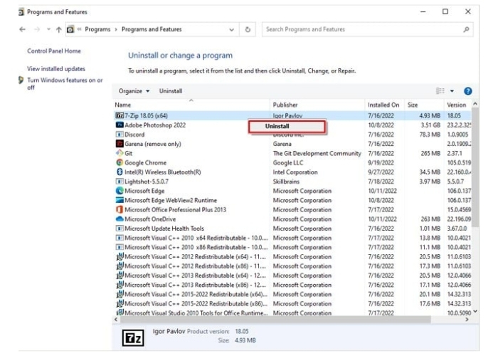 Click chuột phải vào và chọn Uninstall để gỡ cài