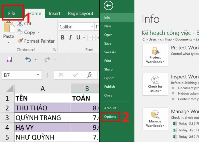 Mở "File" tiếp theo chọn "Options"
