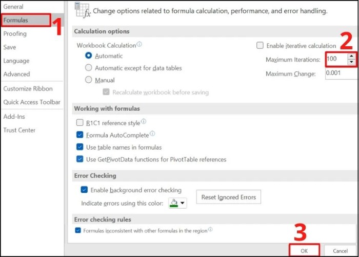 Điều chỉnh số lặp trong "Maximum Iterations"