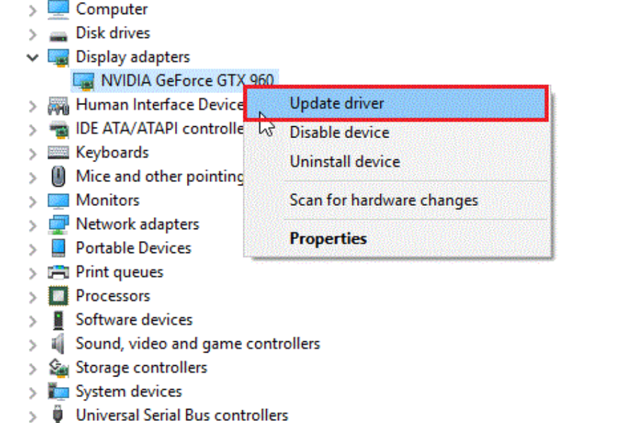 Click chuột phải và chọn "Update driver"