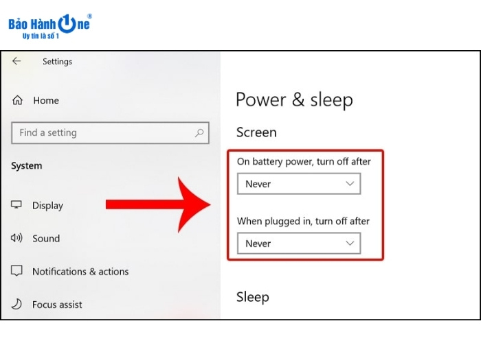 Xác định các chế độ trong Screen đang bật "Never"