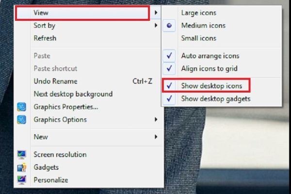 màn hình desktop bị ẩn