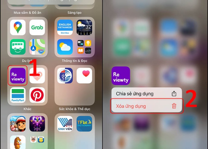 Chọn vào ứng dụng cần xóa