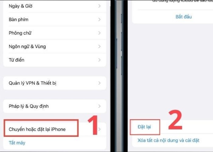 Tiếp tục chọn "Chuyển hoặc đặt lại iPhone"