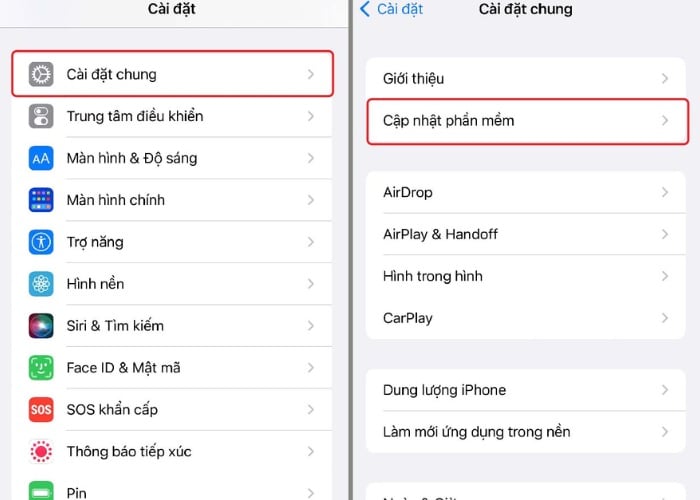 Nhấn chọn vào "Cập nhật phần mềm"