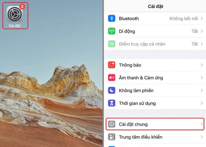 Vào "Cài đặt" sau đó chọn vào "Cài đặt chung"