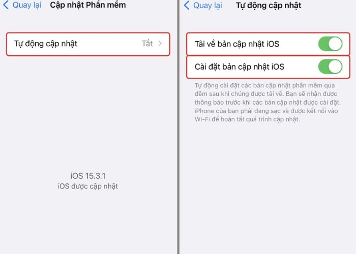 Nhấn vào để bật "Tự động cập nhật"