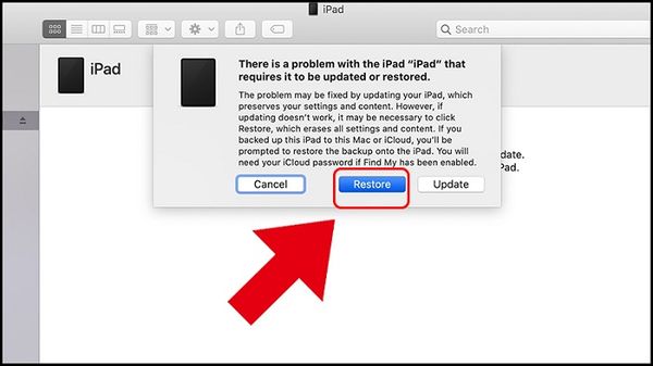 Mở khóa iPad bằng Finder