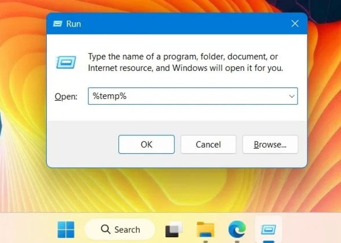 Gõ "%temp%" để mở thư mục Temp