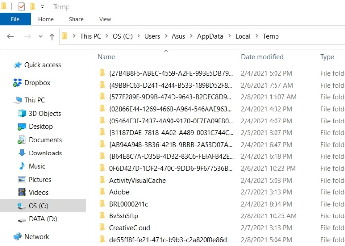 Chọn các thư mục cần xóa trong Temp