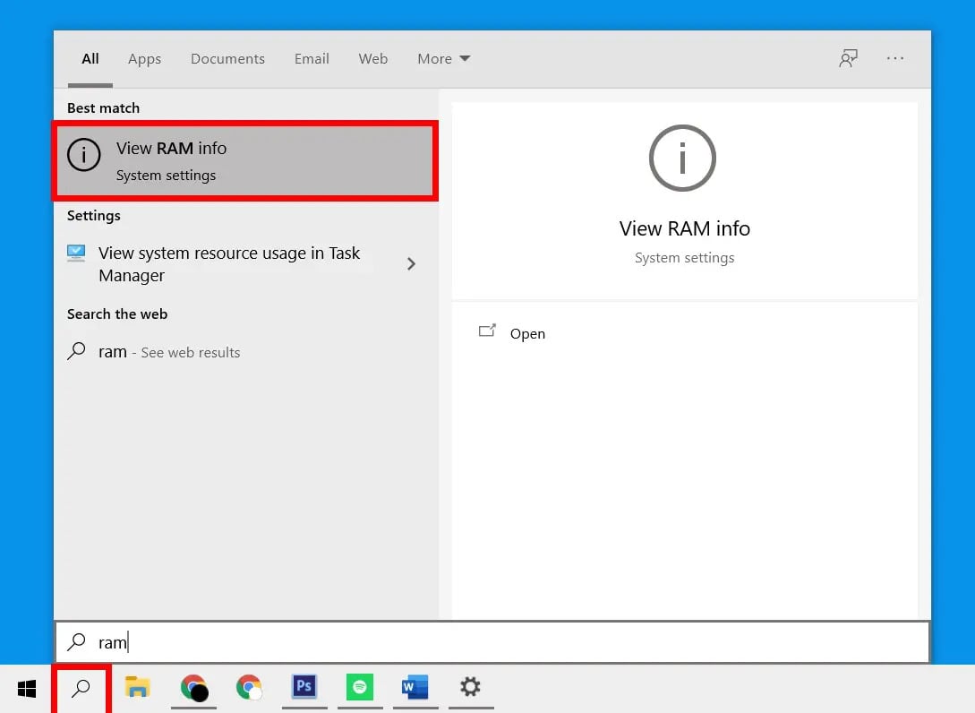Nhấp vào View RAM info