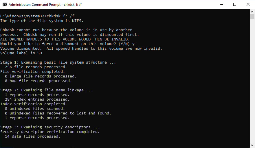 Nhập lệnh chkdsk