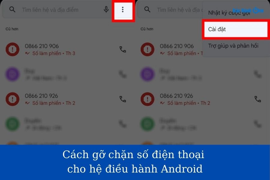 Thao tác gỡ chặn điện thoại điện thoại Android