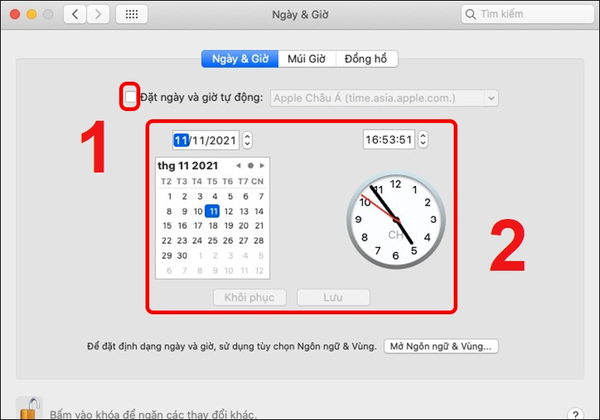 Điều chỉnh ngày, giờ thủ công