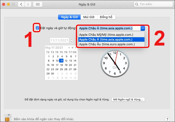 Cài đặt ngày, giờ tự động
