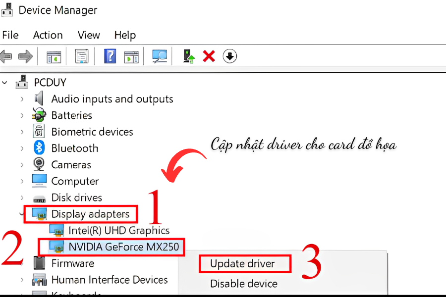 Cập nhật driver cho card đồ họa