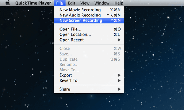 Click vào mục “File” -> “New Screen Recording”