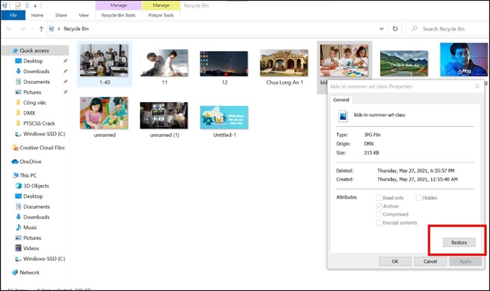 Khôi phục ảnh từ Recycle Bin