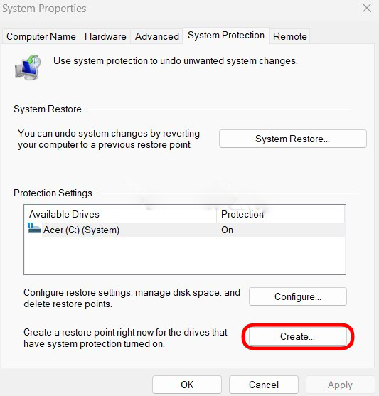 Cách tạo điểm khôi phục Restore Point trên Win 7