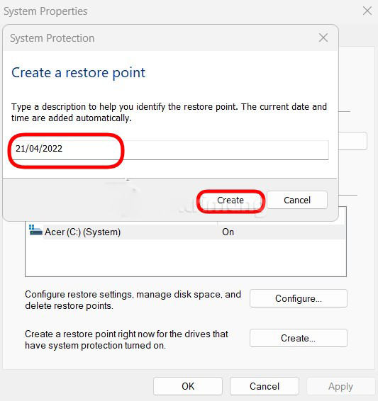 Cách tạo điểm khôi phục Restore Point trên Win 7