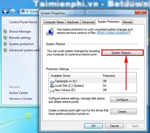Hướng dẫn cách reset laptop Win 7 bằng điểm khôi phục trước đó