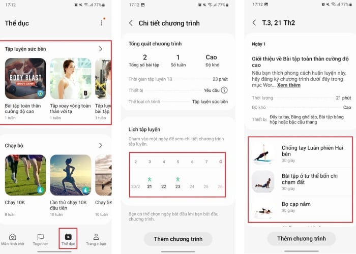 Samsung Health sẽ đề xuất thời gian tập luyện