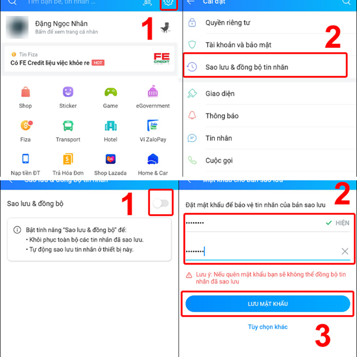 Bật sao lưu tin nhắn tự động trên Zalo