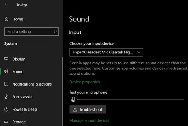 Kiểm tra Sound Settings Menu