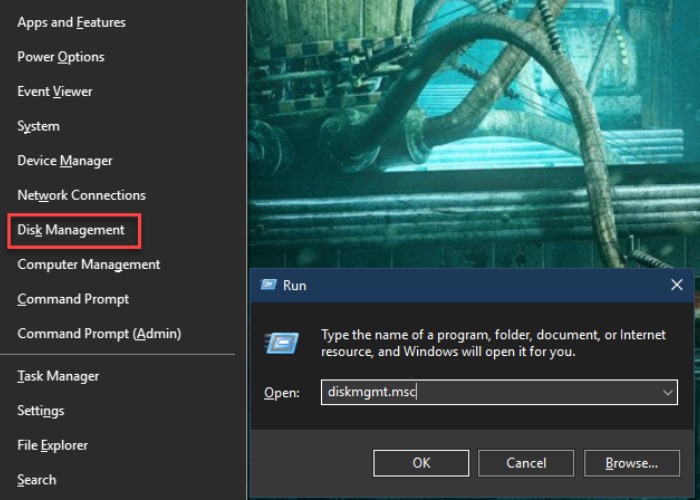 Nhập từ khóa "diskmgmt.msc" để mở Disk Management