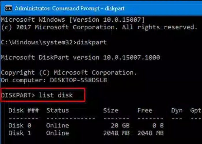 Nhập lệnh "list disk" để mở danh sách ổ đĩa