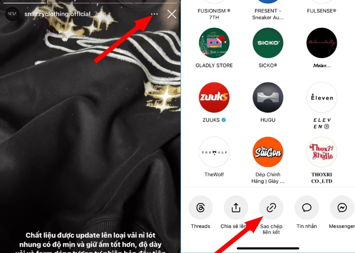 Nhấp vào biểu tượng 3 chấm dọc ở góc phải