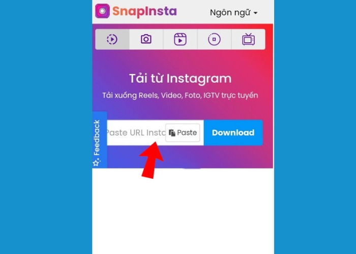 Vào trang chủ của SaveInsta trên điện thoại