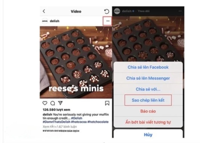 Nhấn "Sao chép liên kết" video yêu thích