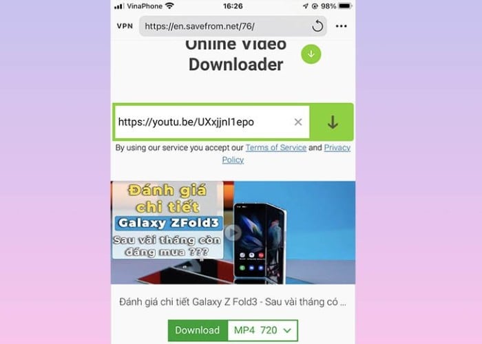 Dán đường liên kết vào khung URL