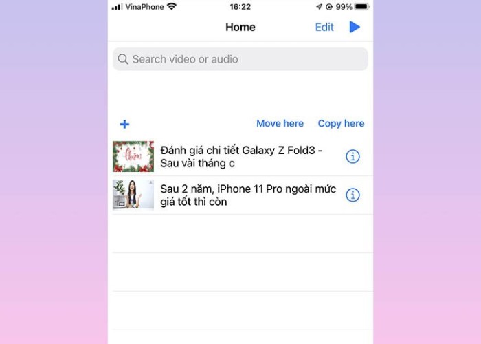 Kiểm tra video đã tải trong tab "Home"