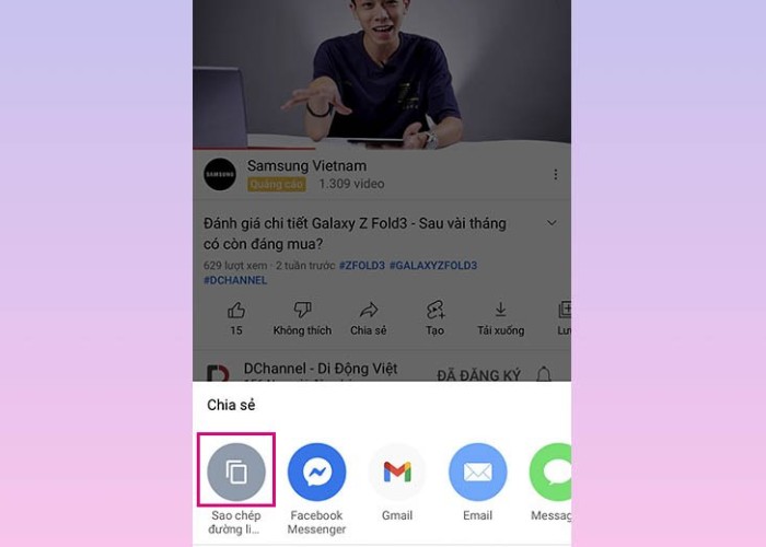 Nhấn sao chép đường liên kết video