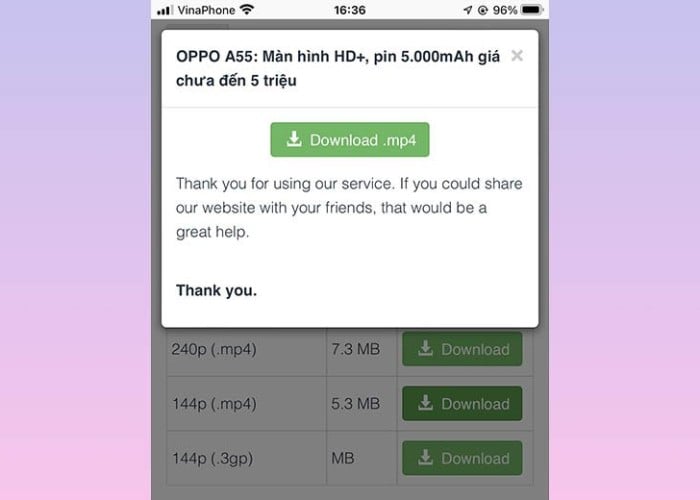 Chọn chất lượng video mong muốn