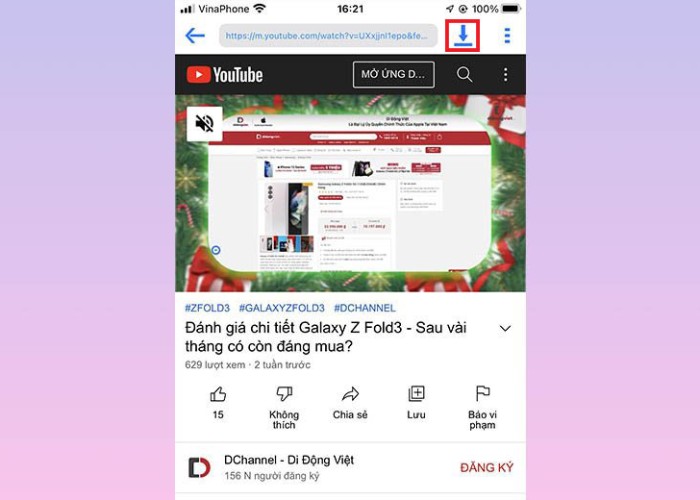 Nhấp biểu tượng download chọn video đã tải