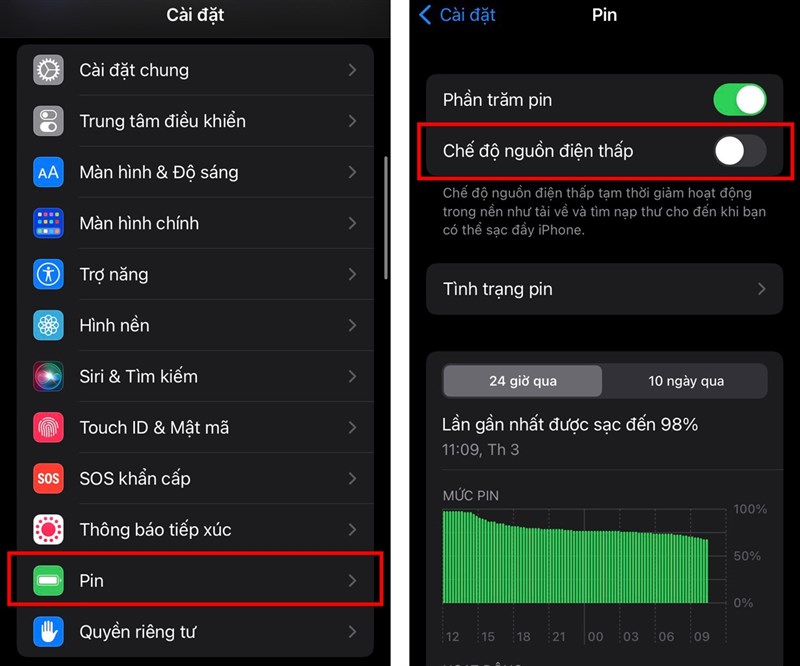 Tắt chế độ tiết kiệm pin