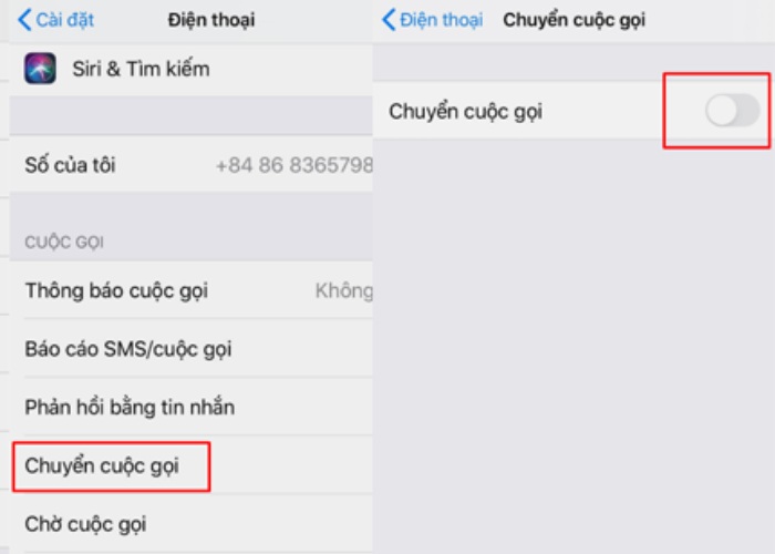 Bấm chọn "Chuyển hướng cuộc gọi" để tiếp tục