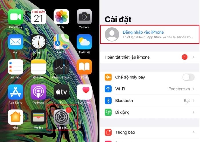 Vào "Cài đặt" chọn vào ID Apple