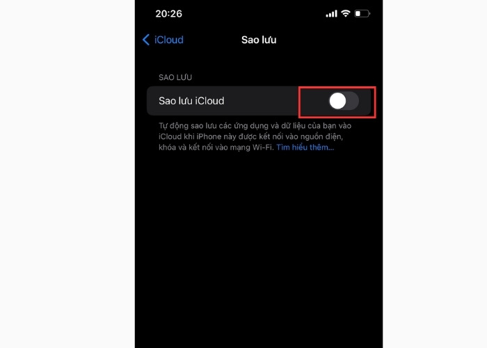 Nhấn "Tắt" để xác nhận ngừng sao lưu iCloud