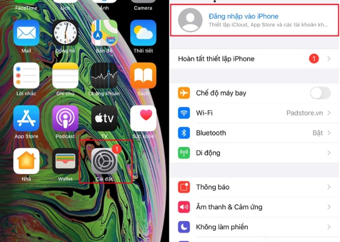 Nhấn "Cài đặt" sau đó chọn vào ID Apple