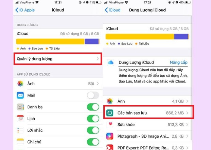 Tùy chọn vào "Các bản Sao lưu"