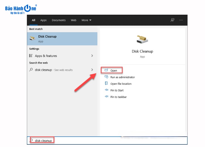 Mở 'disk cleanup' trên Windows 10