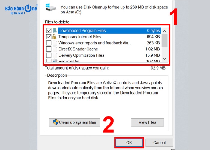 Nhấp chọn tập tin cần làm sạch và nhấn OK