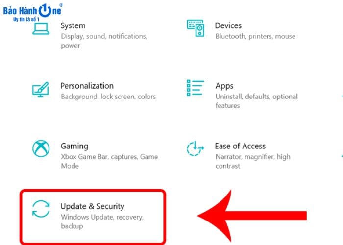 Chọn vào "Update & Security" để tiếp tục quá trình