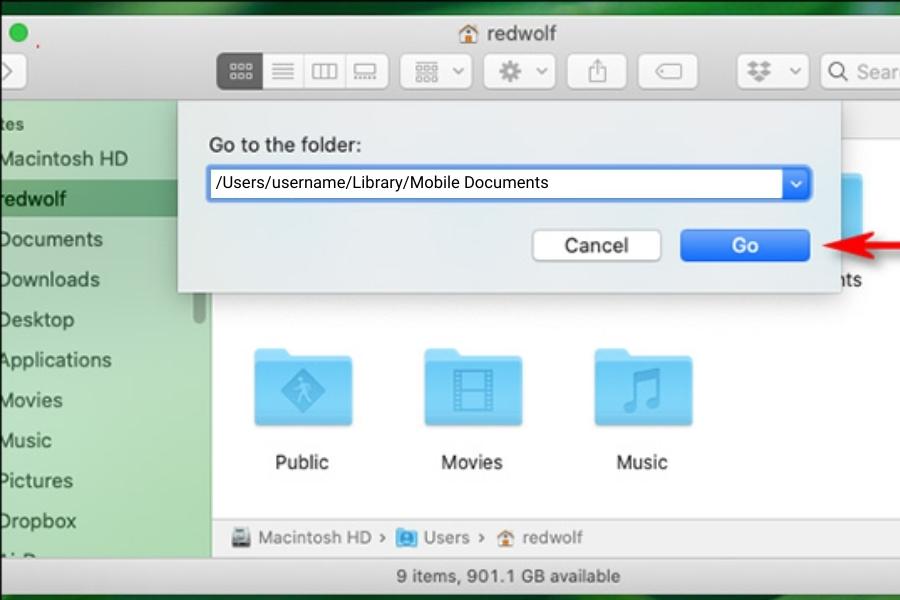 Sau khi chọn "Go to Folder", bạn hãy nhập như hướng