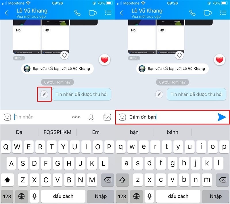 Thu hồi tin nhắn trên Zalo